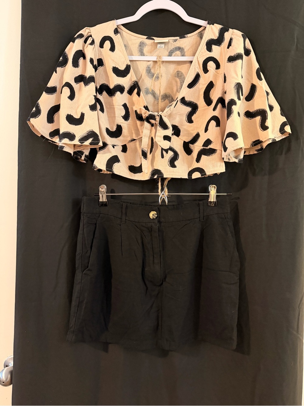 a new day Beige Blouse with Black Brushstroke Print